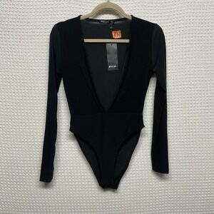 NWT Nasty Girl Body Suit Size 8 Black Long Sleeve V-Neck Stretch